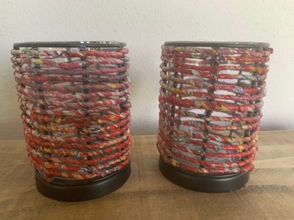 Windlicht  recycled materiaal multi incl.glas 9.5x12cm