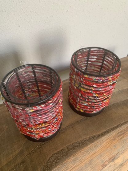 Windlicht  recycled materiaal multi incl.glas 9.5x12cm - Afbeelding 2
