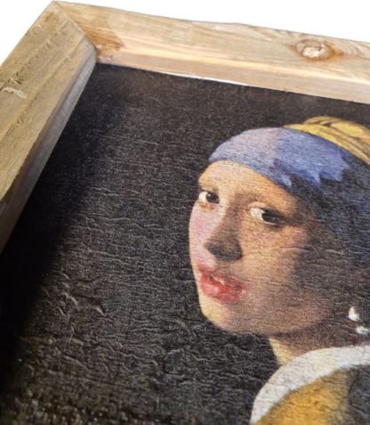 Houten tegel / Schilderijtje - Meisje met de parel - Schilderij - Afbeelding 2