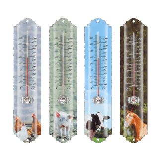 Thermometer boerderijdieren Kip,Varken,Koe,Paard L 6,6 x D 1,2 x H 29,6 cm