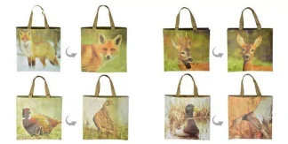 Esschert Design Boodschappentas • assorti van vier (vossen, reeën, fazanten, eenden)